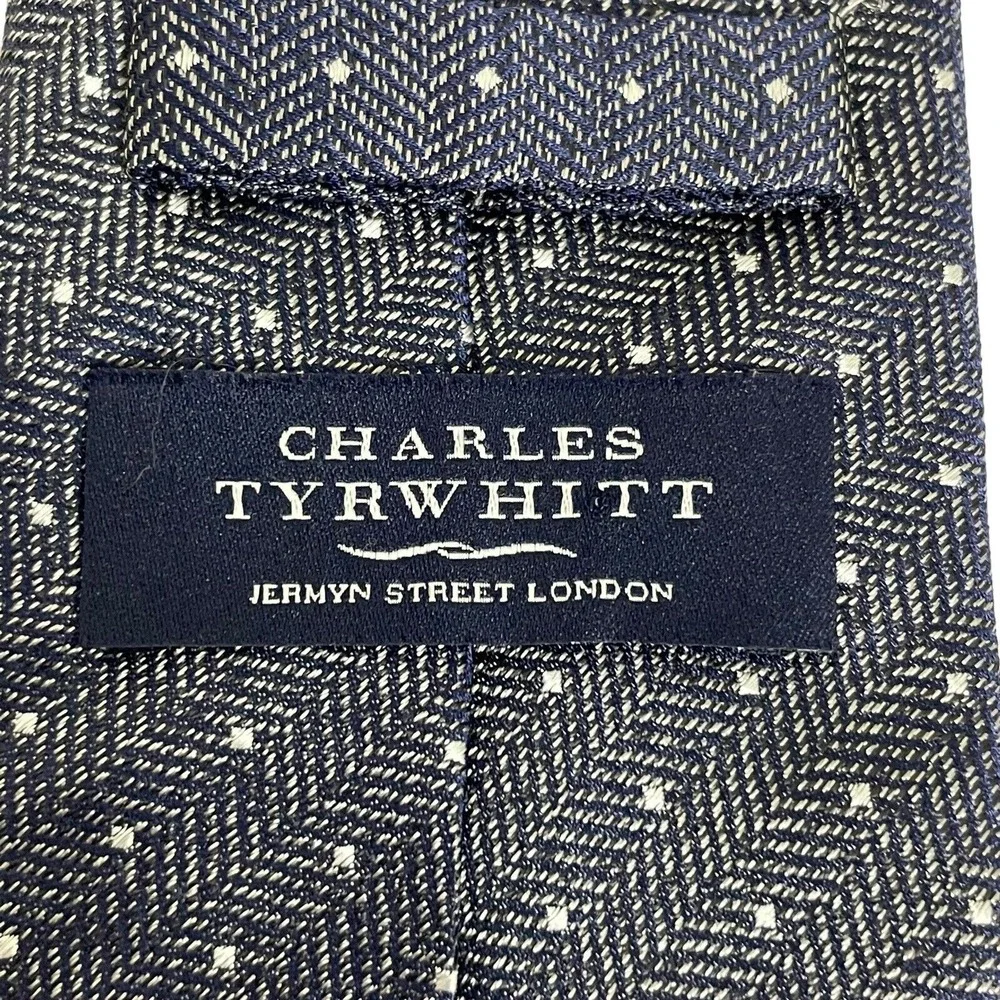 Charles Tyrwhitt Silk‎ Tie Blue White Dot Pattern Men's Necktie 3.25